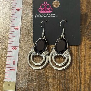Paparazzi Silver and Black Hoop Earrings